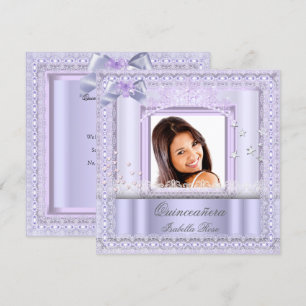 Invitation Quinceanera Fête de Photo de Dentelle Violette Lil
