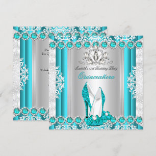 Invitation Quinceanera Fête des 15 ans Talons Bleu sarcelle 2