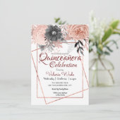 Invitation Quinceañera Fête des roses roses roses florales (Debout devant)