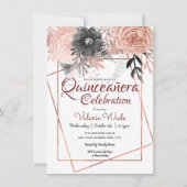 Invitation Quinceañera Fête des roses roses roses florales (Devant)