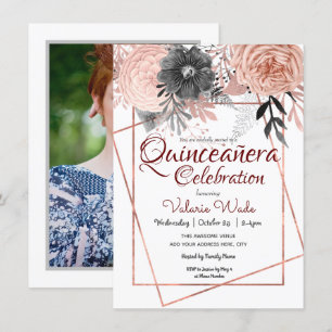 Invitation Quinceañera Fête des roses roses roses florales
