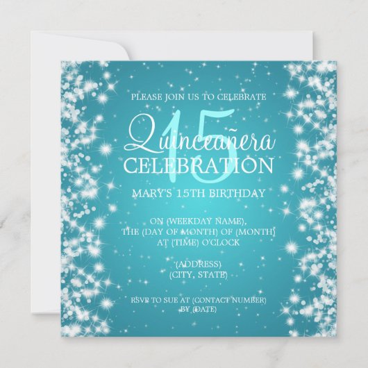 Invitation Quinceañera Fête Hiver 2 Turquoise (Devant)