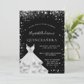 Invitation Quinceanera fête noir argent parties scintillant r (Debout devant)