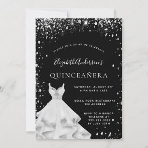 Invitation Quinceanera fête noir argent parties scintillant r