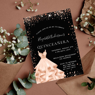 Invitation Quinceanera fête noir rose or parties scintillant