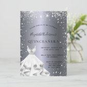 Invitation Quinceanera fête robe argent parties scintillant p (Debout devant)