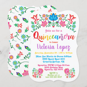 Invitation Quinceañera Fiesta fête d'anniversaire fleurs folk