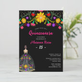 Invitation Quinceanera Fiesta Mexicaine Florale Anniversaire (Debout devant)