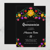 Invitation Quinceanera Fiesta Mexicaine Florale Anniversaire (Devant / Derrière)