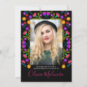 Invitation Quinceanera Fiesta mexicaine Florale Black Photo (Devant)