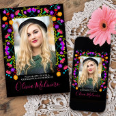 Invitation Quinceanera Fiesta mexicaine Florale Black Photo