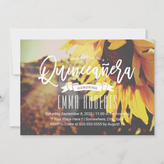 Invitation Quinceanera Fille de tournesol rustique 15e annive (Devant)