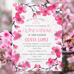 Invitation Quinceañera Fleur de cerise 15e anniversaire