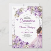 Invitation Quinceañera Fleur Papillon Argent Violet (Devant)