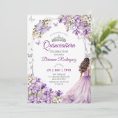 Invitation Quinceañera Fleur Papillon Argent Violet (Debout devant)