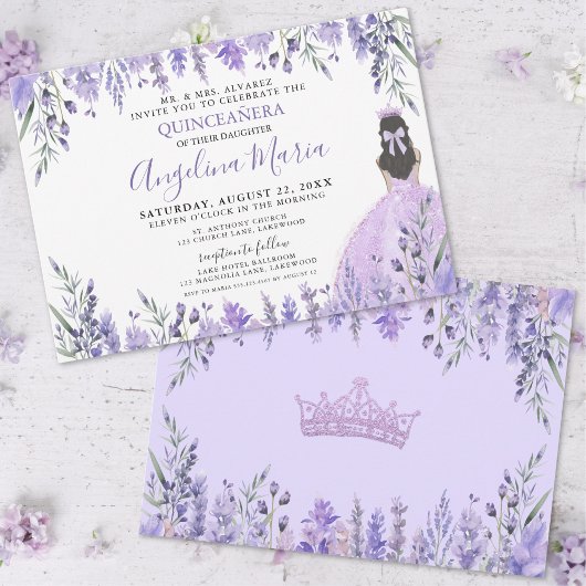 Invitation Quinceañera Fleur Princesse Violet