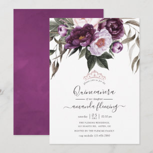 Invitation Quinceañera Fleurie en Velours Profond