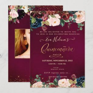 Invitation Quinceañera, Fleurs aquarelles roses DIY Sangria