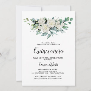 Invitation Quinceañera Fleurs Blanches Classiques
