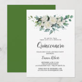 Invitation Quinceañera Fleurs Blanches Classiques (Devant / Derrière)