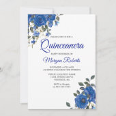 Invitation Quinceanera, Fleurs bleues de minuit de la marine  (Devant)