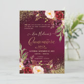 Invitation Quinceañera, Fleurs d'aquarelle rousse do-it-yours (Debout devant)
