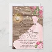 Invitation Quinceañera Fleurs de bois et de mauve rose (Devant)