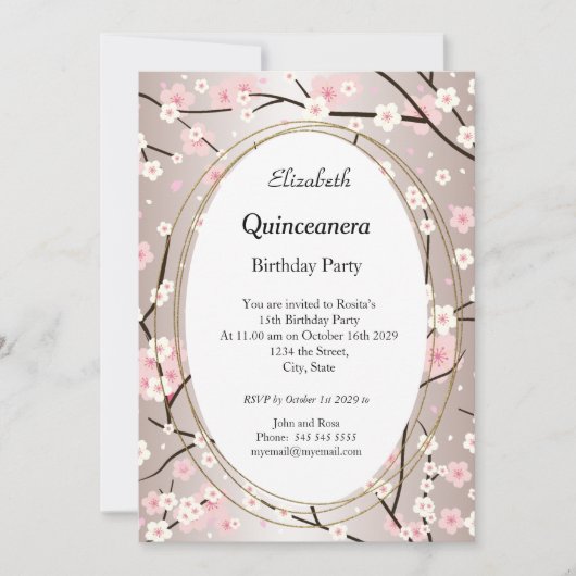 Invitation Quinceanera Fleurs de fleurs rose pâle Anniversair (Devant)