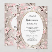 Invitation Quinceanera Fleurs de fleurs rose pâle Anniversair (Devant / Derrière)