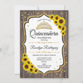 Invitation Quinceanera - Fleurs de soleil Bois rustique Blanc (Devant)