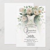 Invitation Quinceañera | Fleurs et robes d'ivoire (Devant / Derrière)