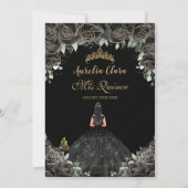 Invitation Quinceañera Fleurs florales noires Robe de fille O (Dos)