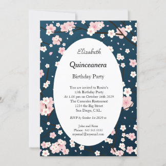 Invitation Quinceanera Fleurs rose pâle Bleu