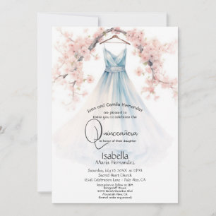 Invitation Quinceañera   Fleurs roses pâles bleues