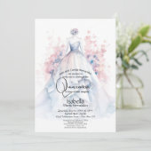 Invitation Quinceañera | Fleurs roses pâles et bleues (Debout devant)