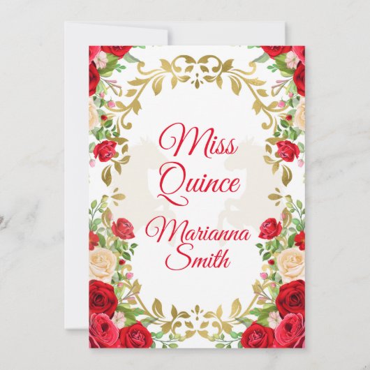 Invitation Quinceanera Fleurs Roses Rouges, (Dos)
