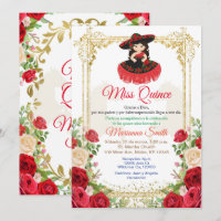 Invitation Quinceanera Fleurs Roses Rouges,