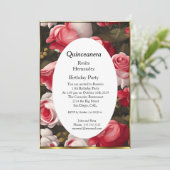 Invitation Quinceanera fleurs rouge blanc roses Anniversaire (Debout devant)