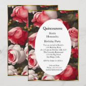 Invitation Quinceanera fleurs rouge blanc roses Anniversaire (Devant / Derrière)