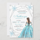 Invitation Quinceanera, flocon de neige bleu géométrique (Devant)