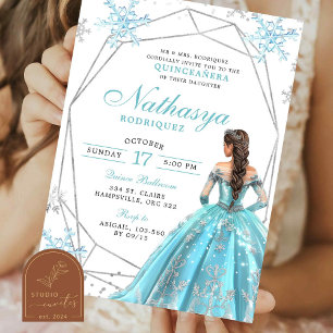 Invitation Quinceanera Flocon de Neige d'Hiver Géométrique Bl