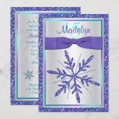 Invitation Quinceañera Flocon de Neige Pailleté Ar (Devant / Derrière)