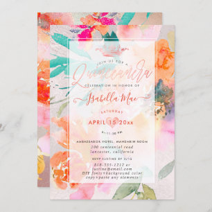 Invitation Quinceanera Floral Aquarelle Jardin Roses