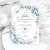 Invitation Quinceanera Floral Baby Blue Silver