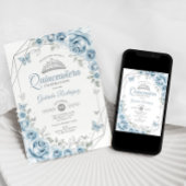 Invitation Quinceanera Floral Baby Blue Silver