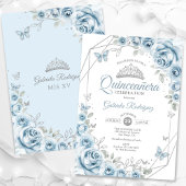 Invitation Quinceanera Floral Baby Blue Silver