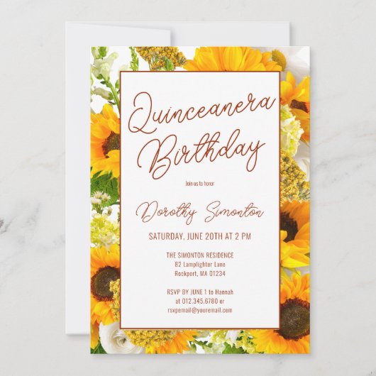 Invitation Quinceanera Floral de tournesol moderne (Devant)