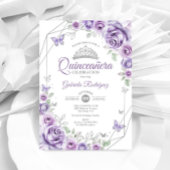 Invitation Quinceanera Floral Lilac Purple Silver