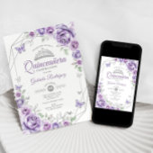 Invitation Quinceanera Floral Lilac Purple Silver
