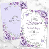 Invitation Quinceanera Floral Lilac Purple Silver